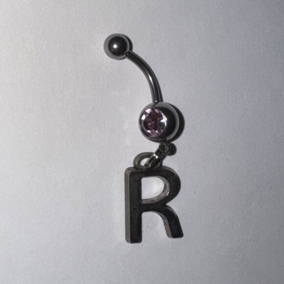 Lavender Gem Letter R Dangle Belly Ring - Picture 5 of 11